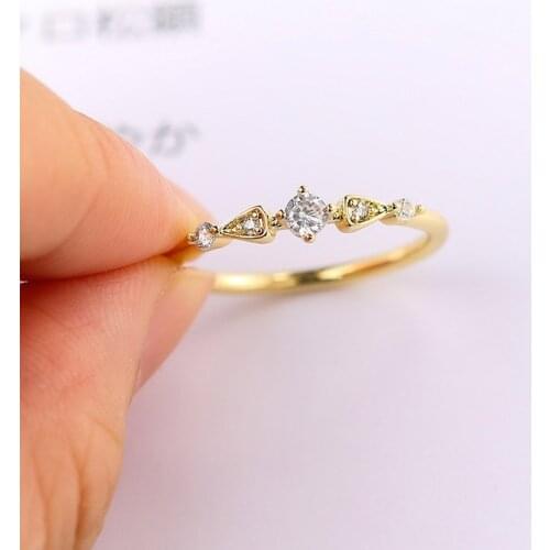 ZHOUYANG Small Womens Ring Thin Geometry Zircon Gold Color Stacking Rings Accessories Jewelry Bulk Items Wholesale Lots R397