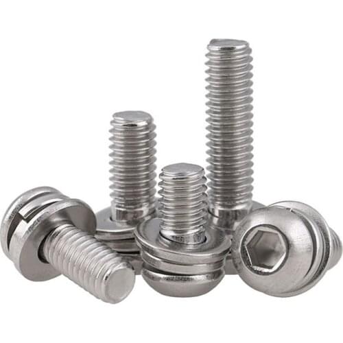 10/20pcs A2 Stainless Steel Button Allen Hex Socket Screws M3 - M6 Spring Washer Bolt Set