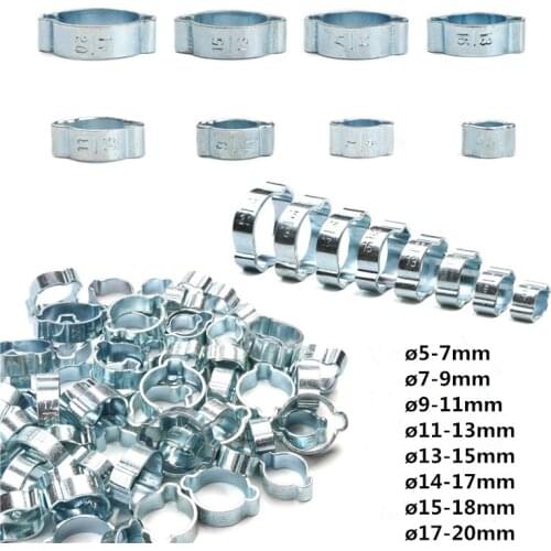 10Pcs/set 5-20mm Hose Clamp Double Ears Clamp Worm Drive Fuel Water Hose Pipe Clamps Clips Hose Fuel Clamps