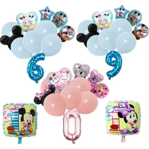 11pcs/set Mickey Minnie Mouse Theme Foil Balloon Number Latex Balloons Children Birthday Party Birthday Decorations Baby Shower