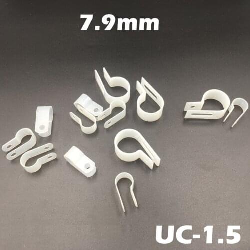 150pcs UC-1.5 7.9mm 5/16" White Plastic Nylon Wire Hose Tube Fansten R-Type Fixed Cable Tie Mount Organizer Holder R Clip Clamp