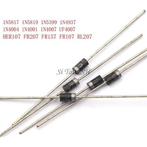50PCS 1N5817 1N5819 1N5399 1N4937 1N4004 Schottky Rectifier Diode 1N4001 1N4007 UF4007 HER107 FR207 FR157 FR107 RL207 DO-41