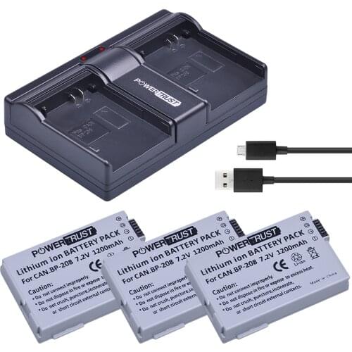 3x BP-208 BP 208 Camera Battery + Quick Charger for Canon DC10 DC19 DC20 DC21 DC22 DC40 DC50 DC51 DC95 DC100 DC200 DC201 DC210