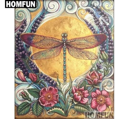 HOMFUN Full Square/Round Drill 5D DIY Diamond Painting "Dragonfly flower" Embroidery Cross Stitch 5D Home Decor Gift A06502