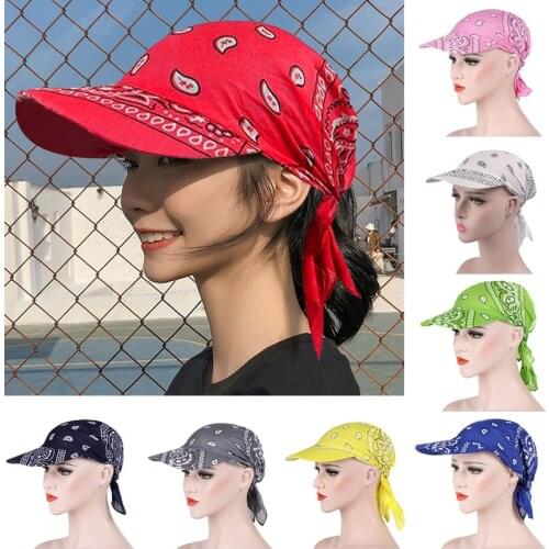 Bandana Turban Square Scarf Hat Boho Paisley Floral Tie Knot Back Cotton Baseball Cap Adjustable Women Headscarf Sun Visor Hat