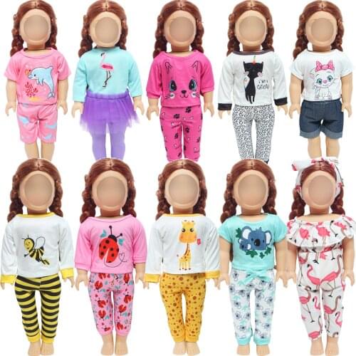 BJDBUS Fashion 1 Set Doll Outfit Mix Style Dress Pajamas Casual Wear Pattern Clothes for American 18" Puppet Doll Baby Girl Toys
