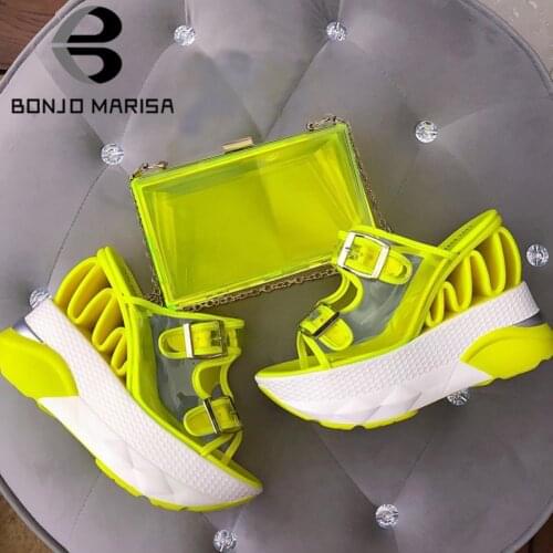 BONJOMARISA Newest INS Hot High Strange Heels Sandals Fashion Bright Platform Sandals Women 2020 High Wedges Summer Shoes Woman