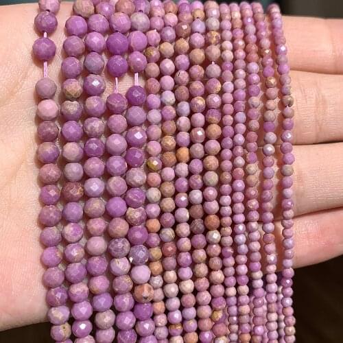 Natural Purple Mica Gems Stone Bead Faceted Tiny Loose DIY Beads for Jewelry Making Handmade Bracelet 15inch 2/3/4mm Mineral