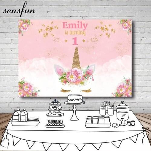Sensfun Flowers Unicorn 1st Birthday Party Backdrop For Photo Studio Pink Gold Glitter Little Stars Photography Backgrounds