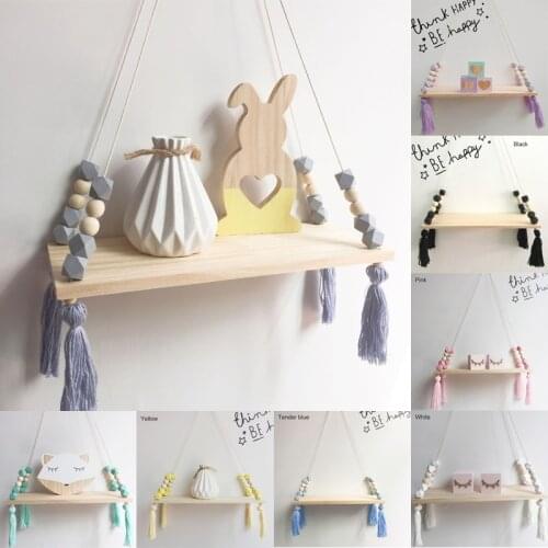 Nordic style colorful beads tassel wooden Wall Shelf clapboard decoration Children room kids clothing store display stand