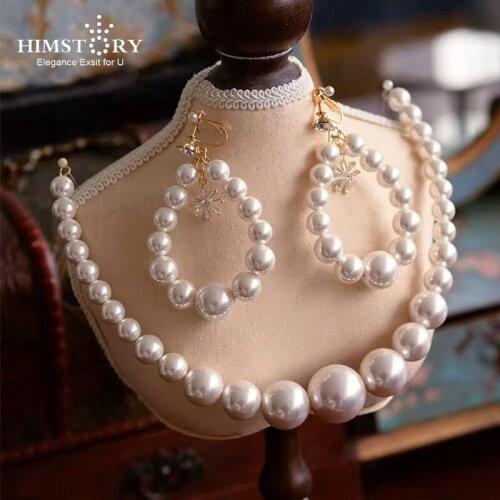 HIMSTORY High Quality European Big Round Pearls Brides Headband Bridal Tiaras CrownWedding Hair Accessory Prom Headdress