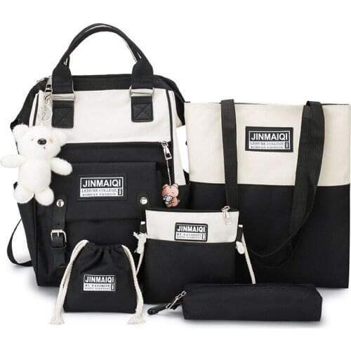 2021 5Pcs/set Canvas Women Backpacks School Bags for Teenage Girls Laptop Travel Backpacks Students Bookbags Female Rucksack