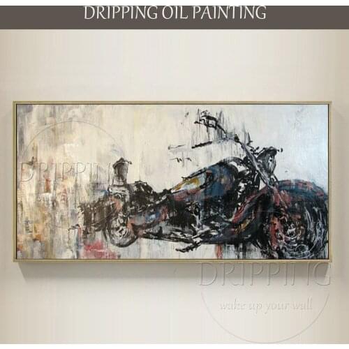 Skilled Artist Hand-painted Modern Wall Art Halley Motorcycle Oil Painting on Canvas Hand-painted Motorcycle Oil Painting