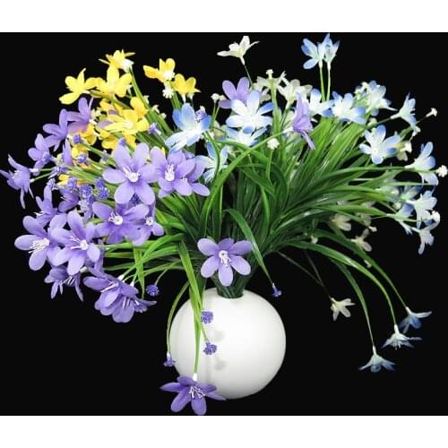 Artificial Ochid plastic grass and silk flowers home living room office floral decoration mothers day birthday event bouquet