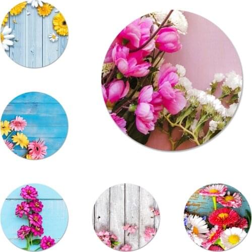 Colorful wood and flowers Icons Pins Badge Decoration Brooches Metal Badges For Clothes Backpack Decoration 58mm