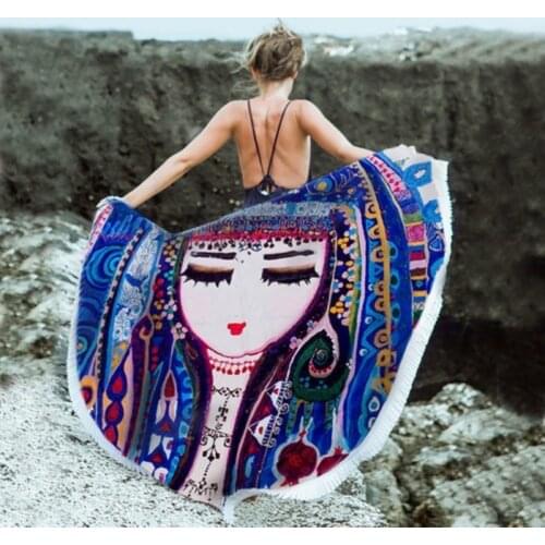 Round Beach Towel Geometric Cultural Pattern Yoga Mat Tasseled Blanket Quick Drying Absorbent Shower Beach Bathroom Summer 2021