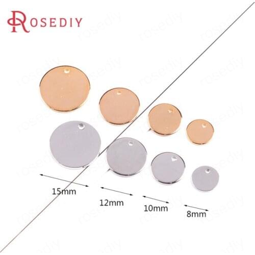 20PCS 8MM 10MM 12MM 14MM 16MM 24K Gold Color Brass Round Disk End Charms Diy Jewelry Findings Earrings Accessories Wholesale