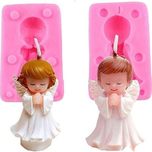 Kuxse 3D Cute Boy Girl Angel Silicone Candle Mold Resin Clay Soap Molds Baby Party Fondant Cake Decorating Tools Chocolate Mould