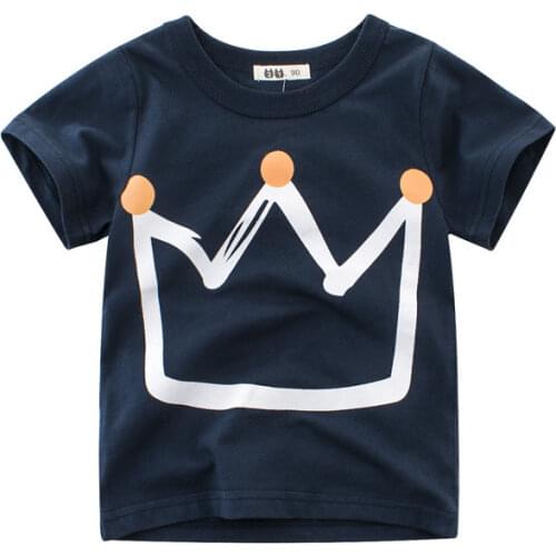 2021 Summer Clothes Boys T Shirt Crown Print Girls Kids Children Tops Cotton Clothing Short Sleeves Cartoon Cotton Tee Dropship