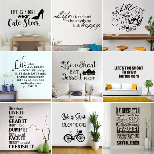 Life is short Quote Vinyl Wall Stickers Motto Home Decor Living Room Inspirational Art Mural Wall Decal Gift Removable
