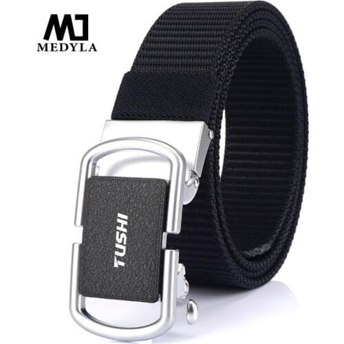 MEDYLA New 3.4 Wide Mens Military Nylon Tactical Belt 2020 Hard Metal Silver Automatic Buckle Army Belt 1200D Nylon Sports Belt