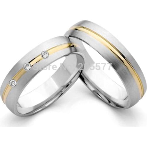 Germany style Gold Plating Inlay Titanium stainless steel engagement wedding band rings pair Titan Eheringe Trauringe
