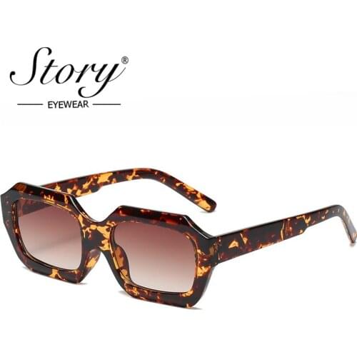 STORY Fashion Retro Leopard Square Sunglasses Women Men 2021 Brand Design Vintage Purple Sequin Frame Sun Glasses S2233