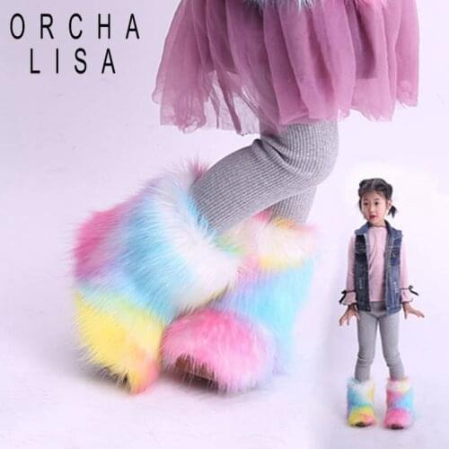 ORCHA LISA Snow Boots Children Faux Fur Winter Women Luxury Warm Ankle Boots Women 2019 White Shoes Booties Plus Size 25-33