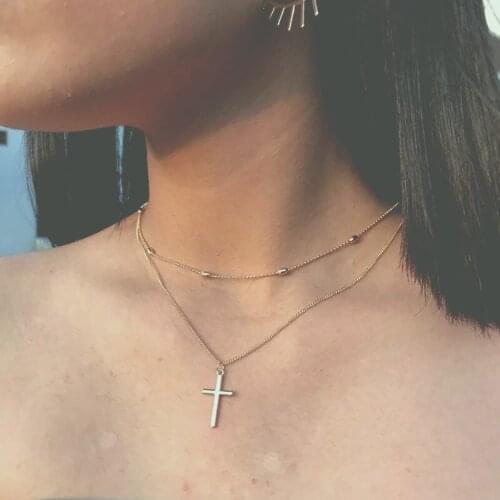 YC-UPGO New 2020 Boho Fashion Gold Silver Color Cross Simple Pendant Necklaces For Women Vintage Necklace Female Jewelry Gift