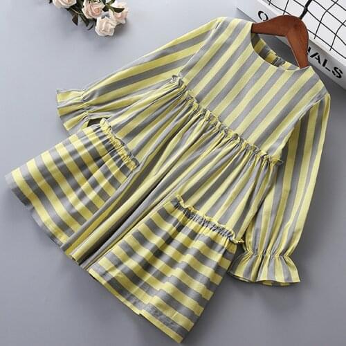 Girls Dress New Spring Autumn Flare Sleeve Striped Printed Princess Dresses Casual Kids Clothes Children Dress