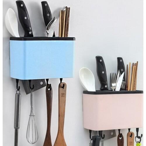 Knife Storage Rack Multi-function Cooking Tools Holder Punch-free Wall Mounted Knife Fork Rack for Restaurant Kitchen Organizer