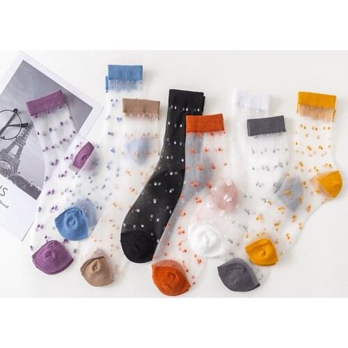 Polka Dot Transparent Socks Women Sexy Fishnet Socks Breathable Fashion Elasticity Mesh Lace Women Socks Sheer Sokken 8 Color