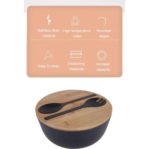 Bamboo Fiber Salad Bowl with Lid Spoon Fork Set Large Soup Food Mixing Container N0PA