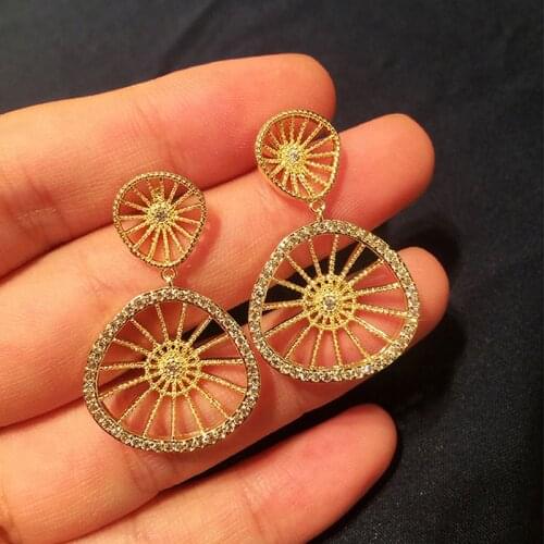 AAA+ Quality Delicate Cubic Zirconia Paved Hollow Flower Earrings Gold Color Vintage Palace Style Dreamcatcher Earring For Women