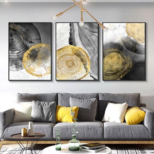 Modern Abstract Golden Black Circle Canvas Painting Wall Art Nordic Posters and Prints Wall Pictures for Living Room Decoration