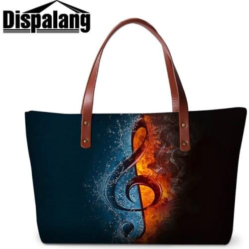 Dispalang Musical Note Printing Handbags Women Big Tote Bag Personalized Custom Design Top-Handle Bags For Girls Shoulder Beach