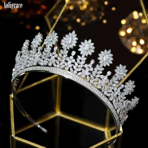 European New Cubic Zirconia Wedding Tiaras CZ Birthday Party Crowns for Women Silver Princess Headpiece Pageant Hair Accessories