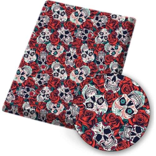 Polyester Cotton Fabric Valentines Day Theme Rose skull Printed Fabric DIY Sewing Cloth Home Textile Garment 45*145cm 80g/pc