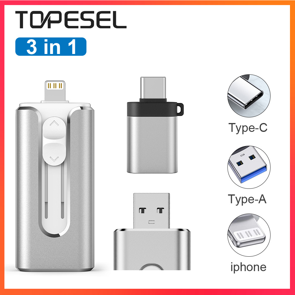 Flash Drive for iPhone Photo Stick 128GB Thumb Drive USB 3.0 Flash Drive 3 in 1 USB Memory Stick External Storage USB Drive