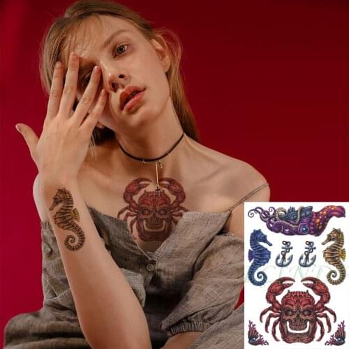 Waterproof Temporary Tattoo Sticker Octopus Boat Seahorse Skull Crab Anchor Shell Flash Tatoo Fake Tatto Art for Men Women