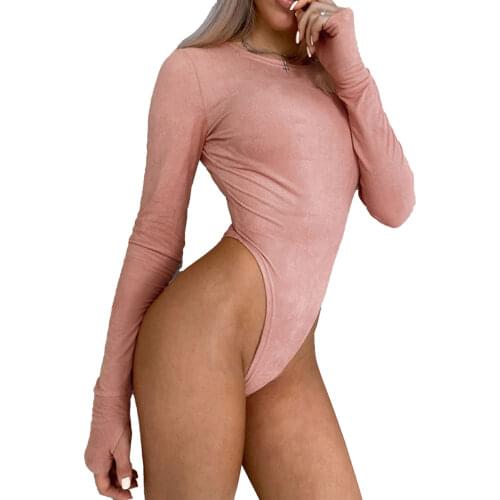 Women Black Long Sleeve Bodysuit O Neck High Waist Skinny Casual Solid Lady Streetwear