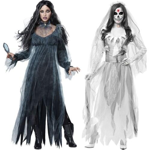Adult Women Gothic Halloween Morticia Addams Ghost Witch Costume Horror Black Floor Lace Dress Gown Robe Clothes For Ladies