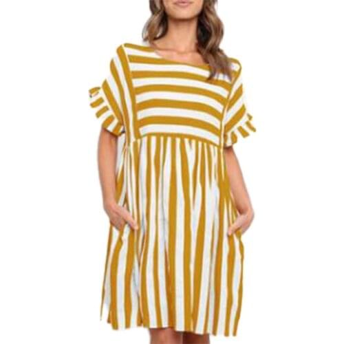 Woman Summer Dress Ruffle Sleeve High Waist Cotton Blend Summer Striped Beach Oversized Dress Summer Party 2021 платье
