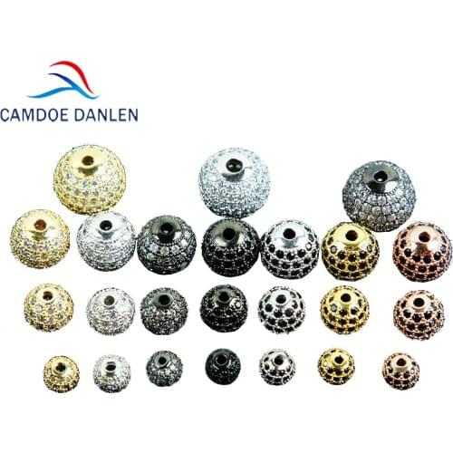 1PCS Metal CZ Brass Micro Pave Cubic Zirconia Disco Ball Silvery/Glod/Black/Rose Round Bead Spacer Beads For Jewelry Making DIY