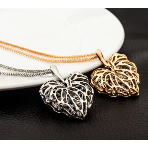 10 piece/lot Long Sweater Chain Hollow Heart Pendants Necklaces Gold Silver Plated Crystal Maple Leaf Charm Choker Wome Jewelry