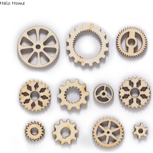 20pcs Mix Gear Natural Wooden Chips Scrapbooking Carfts Handmade Home Festival Decor Accessory Art Graffiti Painted DIY 15-40mm