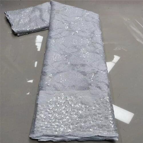2021 grey Latest French Nigerian Laces Fabrics High Quality sequins white Tulle African Laces Fabric for Wedding dres