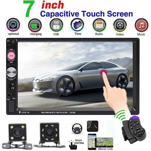 Car Radio 7023B HD 7 Inch 2 Din Car Radio Bluetooth Audio Video MP5 Player with Rear Camera