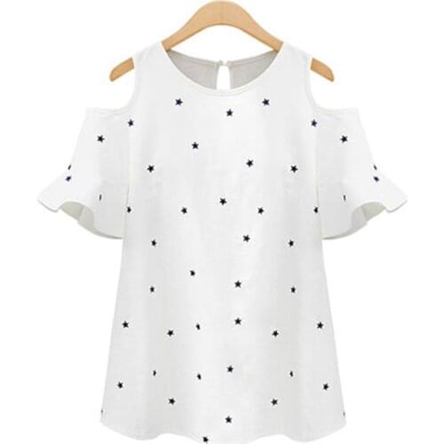 Off Shoulder Plus Size Blouse Women Short Sleeve Loose Tops 5XL Summer Shirt Blouses Womens Clothing blusas mujer de moda A20