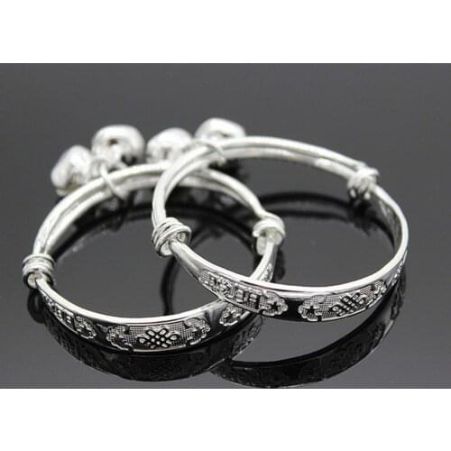 Bracelet Embossing Design Adjustable Jewelry Bell Pendant Baby Bangle for Toddler Perfect Gift For 2-4 Years Old Girls or Boys